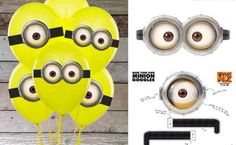 a bunch of balloons that are shaped like minion eyes