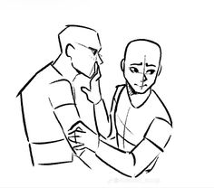 a drawing of two men facing each other, one is holding the other's hand