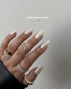 Shop our Influencers' top picks on Amazon Summer Acrylic Nails Neutral, Long Chrome Almond Nails, Plain Colour Nails Acrylic, Nails For White Skin, Graduation Nails White, White Bridal Nails, White Graduation Nails, Plain Summer Nails, Chrome White Nails