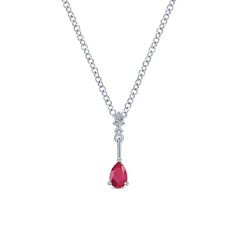 14k White Gold Red Solitaire Fashion necklace Diamond Drop Pendant, Drop Pendant Necklace, Red Jewelry, Green Jewelry, Ruby Diamond, Diamond Drops, Pendant Bracelet, Drop Pendant, Birthstone Necklace