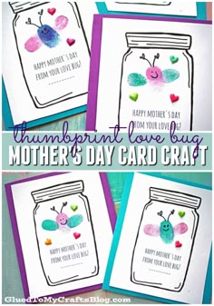 mother's day card craft with the words, happy mother's day from your love bug