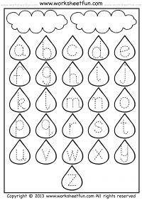 printable worksheet for preschool to practice letter recognition and matching letters in the shape of raindrops