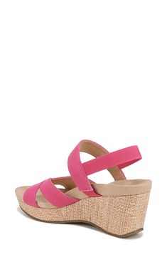 Interlocking vamp straps create modern dimension on a summer-ready sandal lofted by a cork-wrapped platform and integrated wedge heel. 2 1/2" heel; 1 1/4" platform Elasticized slingback strap Soft System® cushioned footbed for all-day flexibility and underfoot comfort Textile upper and lining/synthetic sole Imported French Pink, Platform Wedge Sandals, Platform Wedge, Summer Ready, Wedge Sandal, Sandal Women, Platform Wedges, Wedge Heels, Wedge Sandals