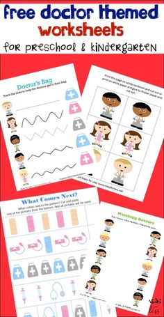 free doctor themed worksheets for preschool and kindergarten to help students practice their skills