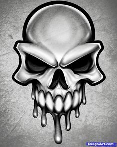 a black and white drawing of a skull