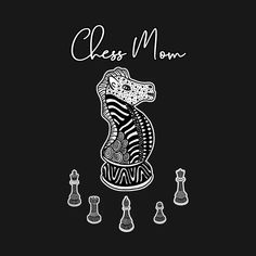 a black and white drawing of a chess mom with the words chess mom on it