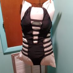 All Black Spandex And Elastic. Adjustable Shoulder Straps. Bought For A Trip And Left In Bottom Of The Drawer. New Never Used. Size Medium, Shiny Black Color. Black Sarong, Black Monokini, Tropical Swimsuits, Tank Swimsuit, Striped Bathing Suit, High Neck Swimsuits, Blue One Piece Swimsuit, Black Bathing Suits, Black Fishnets