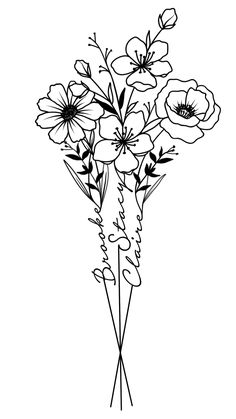 a black and white drawing of some flowers