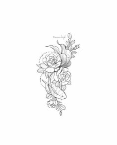 a black and white flower tattoo design on the back of a woman's arm