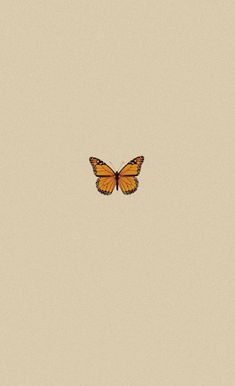 an orange butterfly flying through the air on top of a beige background with no clouds