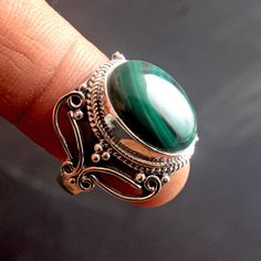 Malachite Ring, Solid 925 Sterling Silver, Bohemian Ring, Designer Ring, Thanksgiving Gift, Silver Jewelry METAL - 925 STERLING SILVER GEMSTONE - Malachite RING SIZE - 8.5 US  RING WEIGHT - 8.6 GRAMS  COLOR - Green Green Sterling Silver Spiritual Rings, Bohemian Adjustable Emerald Ring, Bohemian Green Crystal Round Ring, Bohemian Handmade Emerald Ring, Bohemian Round Emerald Gemstone Ring, Bohemian Style Round Emerald Ring, Bohemian Round Emerald Ring, Green Bohemian Crystal Ring, Bohemian Green Toe Rings