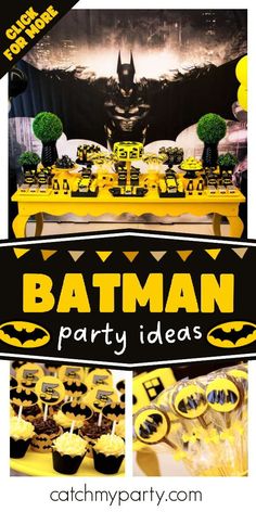 a batman party with yellow and black decorations