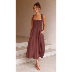 F00105978-204 Backless Dress Summer, Sleeveless Linen Dress, Gaun Fashion, Elegant Maxi Dress, Maxi Robes, Sling Dress, Spring Summer Dress, Midi Dress Sleeveless, Tie Dress