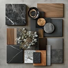 an assortment of different types of tiles and materials arranged on top of eachother