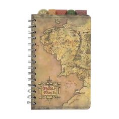 a spiral notebook with a map on it