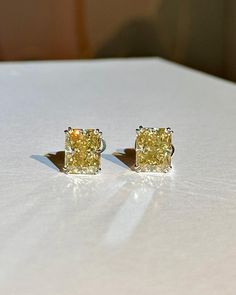 Cushion Cut Canary Yellow Diamond Stud Earrings Push Back Cubic Zirconia Stud Yellow Diamond Earrings, Canary Yellow Diamonds, Yellow Diamond Earring, Sapphire Earring, Canary Yellow, Diamond Stud Earrings, Sapphire Earrings, Diamond Stud, Fine Jewellery Earrings