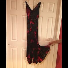 Black Gown With Red Floral Design. Size 2. One Minor Rip On The Very Bottom Of The Back Of The Dress (Pictured) Not Noticeable On And Could Be Easily Repaired. Silk Gown, Black Gown, Dress Picture, Red Floral, Black And Red, Floral Design, Silk, Womens Dresses, Red