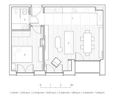 the floor plan for a two bedroom apartment with an attached bathroom and living room area