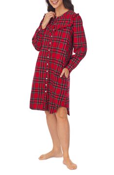 Level up your lounge game and go for ultimate comfort in this ruffled nightgown that keeps it cozy in cotton flannel. Jewel neck Long sleeves 100% cotton Machine wash, tumble dry Imported Neo Grunge, Flannel Nightgown, Tokyo Street Fashion, Flannel Women, Sleep Dress, Long Sleeve Flannel, Red Tartan, Ruffle Shorts, Sleep Shirt