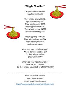 a poem with two red plates on it that says, wiggle noodles? can you see