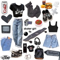 Skatergirl Outfit Skater Style, Skateboard Clothes Skater Style, Skate Style Girl Outfits, Skateboard Aesthetic Clothes, Skater Girl Summer Outfits, Women Skater Outfits, Skater Fits Girl, Skateboard Outfit Girl Style, Skate Outfits Women