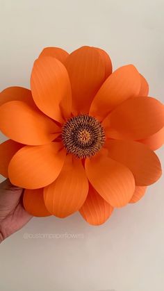 an orange flower being held by someone's hand