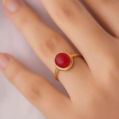 This minimalist garnet ring will be a perfect gift as a christmas for your best friend. Garnet ring with made of gold plated 18 karat .925 sterling silver. The name garnet derives from the Latin word for grain due to the similarity between their rounded crystals and a pomegranate's seeds. Garnet is the official birthstone for January and signifies protection, friendship, trust, commitment, and love. Garnet is also said to keep the wearer safe during travel.Minimalist garnet will be a best gift i Classic Ruby Stackable Rings For Gift, Classic Ruby Stackable Rings As A Gift, Gemstone Open Midi Rings As Gift, Modern Gold Ruby Ring For Gift, Modern Gold Ruby Ring As Gift, Minimalist Ruby Birthstone Ring Gift, Red Open Ring Stackable Rings For Gift, Red Open Stackable Rings As A Gift, Red Open Stackable Rings For Gift