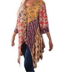 Summer Fun/Poncho Style. Buttons Up Front. Casual And Comfortable. Will Fit Sm, Med, Or Large. It’s Roomy. Cute Withheans Leggings Or Skirt Red Tunic Tops For Fall, Red Fall Tunic Top, Multicolor V-neck Tunic For Fall, Casual Multicolor Tunic For Fall, Fall Multicolor V-neck Tunic, Magnolia Pearl Style, Boho Caftan, Lagenlook Clothing, Sacred Threads