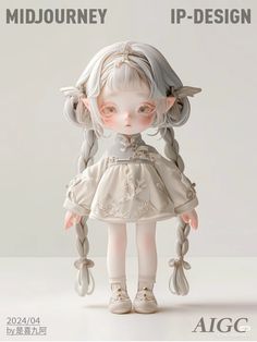 the doll is wearing a white dress with braids on it's head and long hair