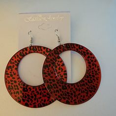 Nip Fashion Jewelry Red & Black Leopard Print Earrings. These Are Costume Earrings, Not Sterling Silver. They Are 2. 5 Around Measurements: All The Measurements Are In The Photos. Material: Plastic Metal Comes From A Smoke-Free Home, Dog Friendly. Trendy Red Circular Jewelry, Trendy Red Round Jewelry, Handmade Red Hoop Earrings For Party, Trendy Red Party Earrings, Trendy Red Hoop Earrings For Party, Red Leopard Print, Home Dog, Red Leopard, Black Leopard Print