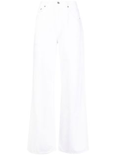 white cotton wide leg mid-rise distressed finish logo patch to the rear belt loops concealed fly and button fastening classic five pockets Conscious: We've partnered with Good On You – an ethical agency that rates how sustainably brands perform. This product comes from a brand that performs well in relation to their impact on animals. Silk Trousers, Tailored Design, Dolce E Gabbana, Alberta Ferretti, Straight Leg Trousers, Citizens Of Humanity, Wide Leg Denim, Tailored Trousers, Palazzo Pants