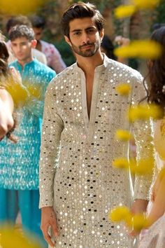 Spring Couture 2023, Kurta For Wedding, Kurta Designs Men's, Mirror Work Kurta, Abhinav Mishra, Couture 2023