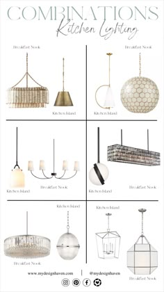 the different types of chandeliers are shown in this diagram, including lamps and pendants