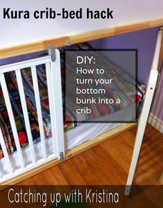 a baby crib that has been turned into a bunk bed with the words, diy how to turn your bottom bunk into a crib