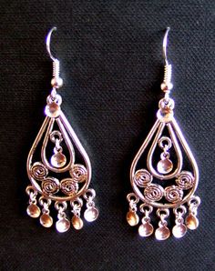 Karin-Antique Silver Teardrop Filigree Norwegian Solje Earrings with Silver Drops, .925 Sterling Sil Traditional Teardrop Earrings As A Gift, Traditional Teardrop Earrings For Gift, Traditional Silver Drop Jewelry, Handmade Ornate Teardrop Earrings, Traditional Handmade Sterling Silver Teardrop Earrings, Traditional Sterling Silver Teardrop Earrings As Gift, Ornate Nickel-free Teardrop Dangle Earrings, Ornate Teardrop Chandelier Earrings Nickel Free, Ornate Teardrop Nickel-free Chandelier Earrings