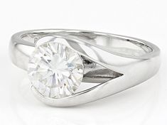 Moissanite Fire® 1.50ct diamond equivalent weight round, Platineve® ring. Measures  approximately 3/8" L x 1/16" W. and is not sizeable. Actual moissanite weight is 1.35ct. . Gia Certified Modern Diamond White Ring, Modern Gia Certified Diamond White Ring, Modern Gia Certified Round Cut Diamond Ring, Modern Gia Certified Moissanite Rings, Ring Spacer, School Jewelry, Jewelry Television, Popular Jewelry, Cleaning Accessories