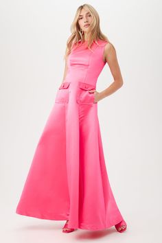 GUINEVERE DRESS – Trina Turk Guinevere Dress, Pink Satin Gown, Duchess Satin, Elevated Style, Satin Gown, Trina Turk, Pink Satin, A Line Skirt, Skirt Length