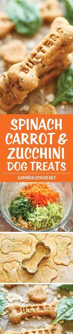 spinach, carrots and cucumber dog treats with text overlay that says spinach carrot & cucumber dog treats