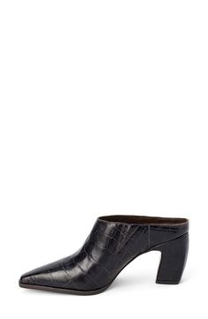 A curving heel and elongated square toe sculpt the silhouette of a modern leather mule. Leather upper/synthetic lining and sole Made in Brazil Leather Mules, Made In Brazil, Mule, Brazil, Leather Upper, Nordstrom, Size 6, Square, Heels