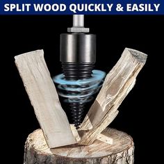 a wooden stump with some tools on it and the words split wood quickly & easily