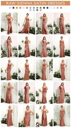 a collage of photos showing the different styles of dresses worn by women in brown