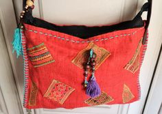 "Vintage Ethnic Shoulder Bag! In Mint condition!! This bag is made by fabric and leather materials. Zipper Working. Lining Black cotton! Measures: 12.6\" x 9.44\" (32 cm x 24 cm) Strap: 44.88\" (114 cm) Thanks for stopping by!!" Market Basket Bag, Red Shoulder Bag, Spain Fashion, Straw Beach Bag, Basket Tote, Moroccan Leather, Vintage Shoulder Bag, Straw Tote, Basket Bag