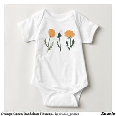 Orange Green Dandelion Flowers Motif Baby Bodysuit Coral Blue, Kids Decor