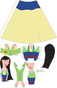 an image of paper doll clothes and accessories for the costume design process, with cut outs