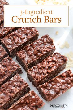 chocolate brownies are cut into squares and placed next to a bowl of oatmeal