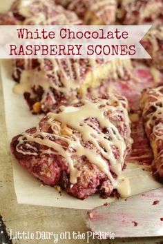 white chocolate raspberry scones with icing on top