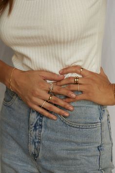 Create and complete your go-to jewelry combo with The Faint Hearted Jewelry! All of our rings are 14k gold plated, and there are plenty of statement and dainty ring options that will complete any look, whether your plans are brunch or date night. Ring Layout On Hand, Layer Rings, Westfield Century City, Gold Minimalist Jewelry, Outfit Dinner, City Los Angeles, How To Wear Rings, Creative Jewelry Photography