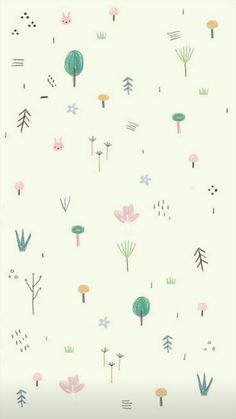 a wallpaper with trees and plants on it