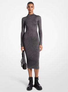 Metallic Knit Mock Neck Dress Metallic Knit, Mock Neck Dress, Metallic Yarn, Michael Kors Collection, Mock Neckline, Leather Shops, Strappy Heels, Dress Backs, How To Take Photos