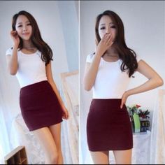 Nwot But Comes In Original Plastic Packaging Casual Burgundy Summer Skirt, Casual Burgundy Mini Skirt, Casual Burgundy Mini Skirt For Spring, Short Pencil Skirt, Short Fitted Dress, Pencil Skirt Casual, Pencil Skirt Outfits, Girls In Mini Skirts, Elastic Waist Dress